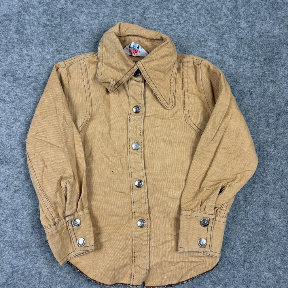 Mitey Miss Button Up Shirt Girls Size 5 Tan Vintage Western Denim Long Sleeve - Picture 3 of 9